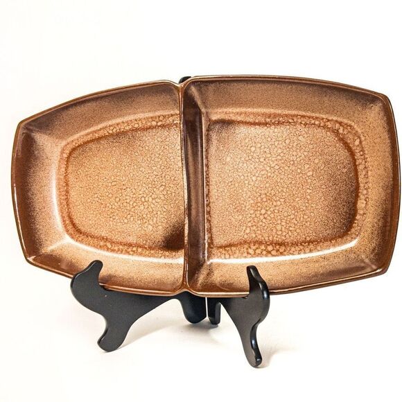 VTG Frankoma Plainsman Brown Tan Ceramic 13” Divided Serving Dish 5QD Ovenproof - Picture 1 of 9